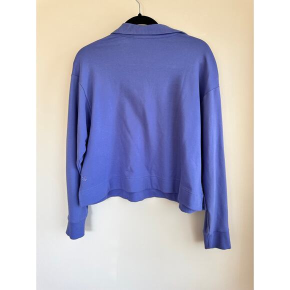 Athleta Retroterry Sweatshirt Crop Top Purple Slit Pullover Long Sleeve Sz S - Picture 6 of 6